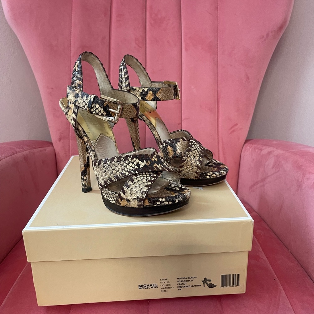Michael Kors Odessa Platform leather snakeskin pattern sandal